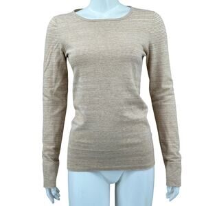 Minnie Rose Sweater Womens Medium Tan‎ Thin Knit Cotton Stretch Minimalist Luxe